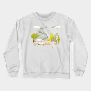 Vintage hedgehogs camping adventure with pattern Crewneck Sweatshirt